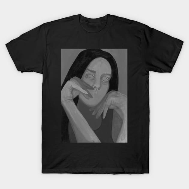 Black and white girl portrait T-Shirt by deadblackpony